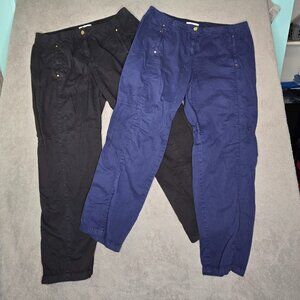 Lot of Chico's Pants 2 Zip Front Straight Leg Cotton Spandex Black Navy Blue